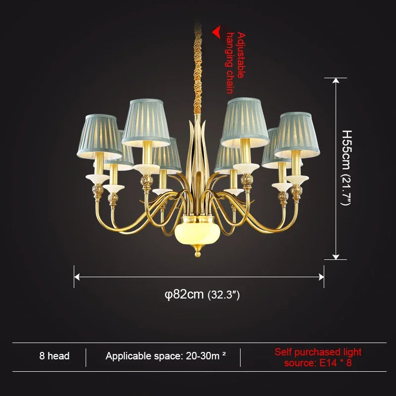 Hongcui  American Brass Pendent Lamp Luxurious Living Room Restaurant Bedroom Retro Hotel Villa Chandelier