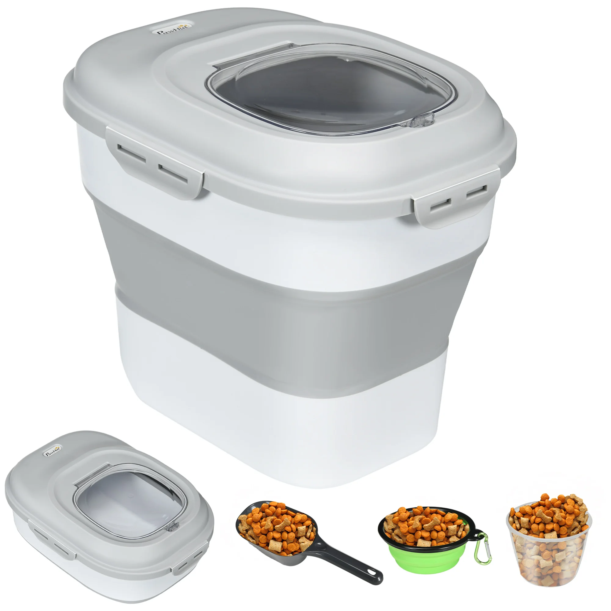 PawHut folding 25L feed container with Cup Measuring Folding Bowl