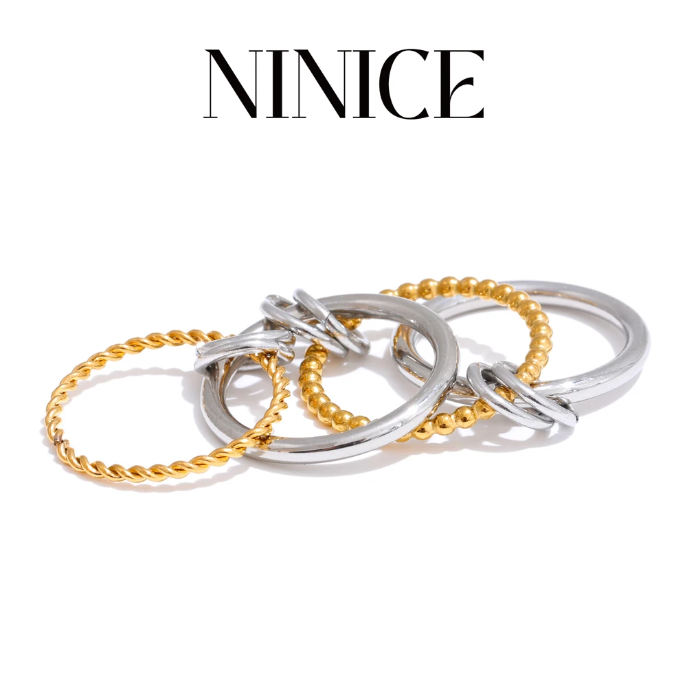 

NiNice New Fashion Stainless Steel Layered Round Stackable Ring Personalized 18K PVD Plated Arrivals Jewelry 2025