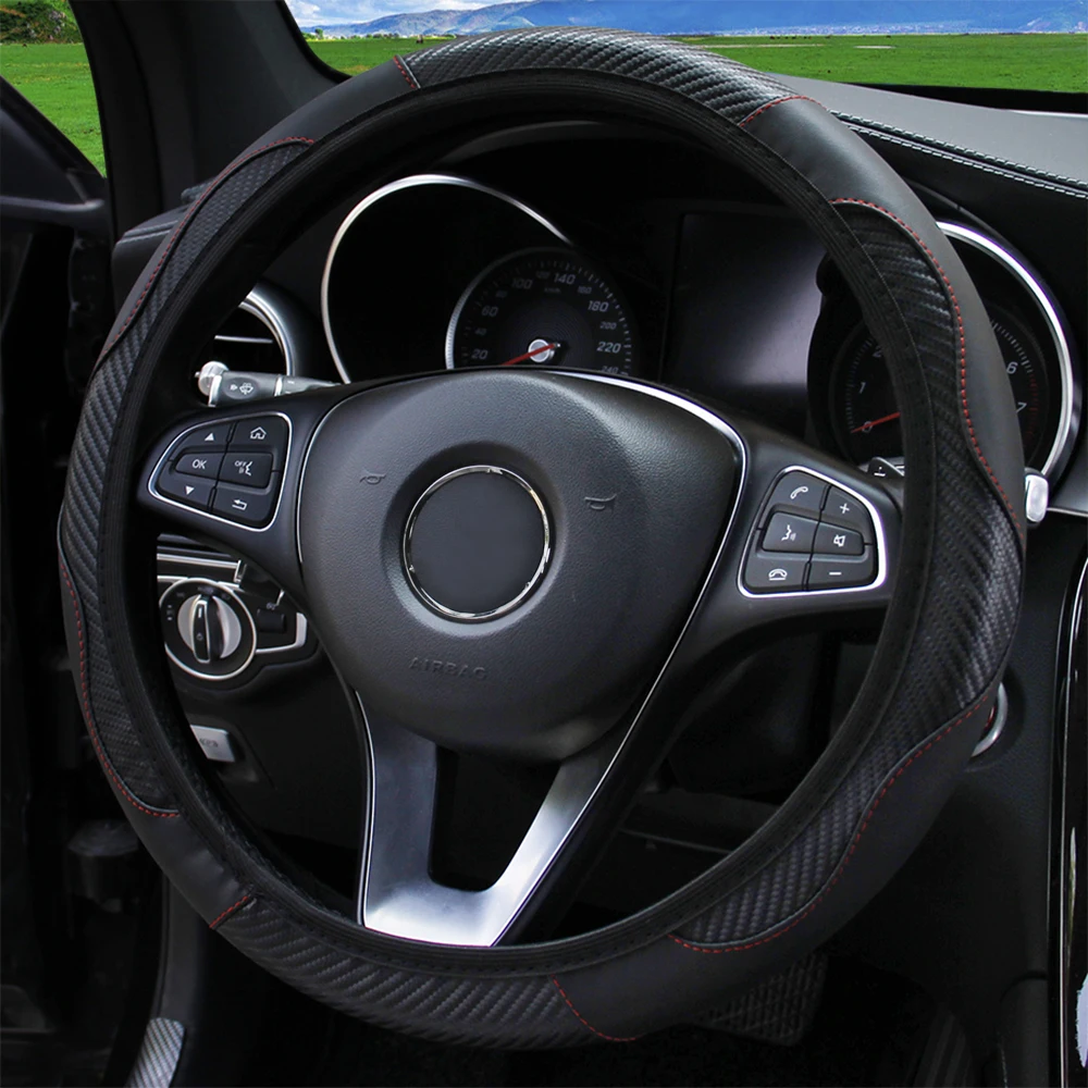 Kohlefaser-PU-Leder-Auto ohne Innenring, Lenkradbezug, Kfz-Zubehör, geeignet für 14,5–15 Zoll – Detail 7