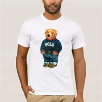 European and American High-quality Men's T-shirt Ralph Casual Oversized Sports Lauren Big Bear Brand Men's Black Short Sleeves