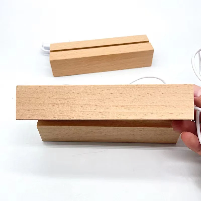USB Powered 5mm Wooden Led Base with Warm White Cold RGB Colored Lights for 3D Acrylic Plexiglass Night Lamps