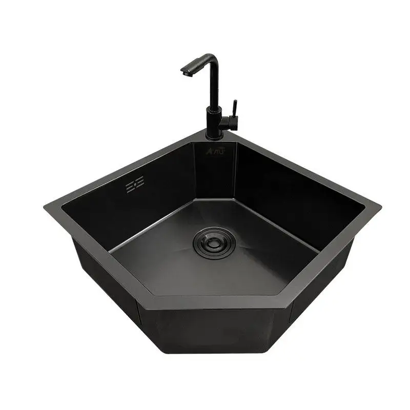 German Amherkin Steel Nano Handmade Corner Sink Kitchen Corner Vegetable Basin Shaped Sink Undercounter Sink