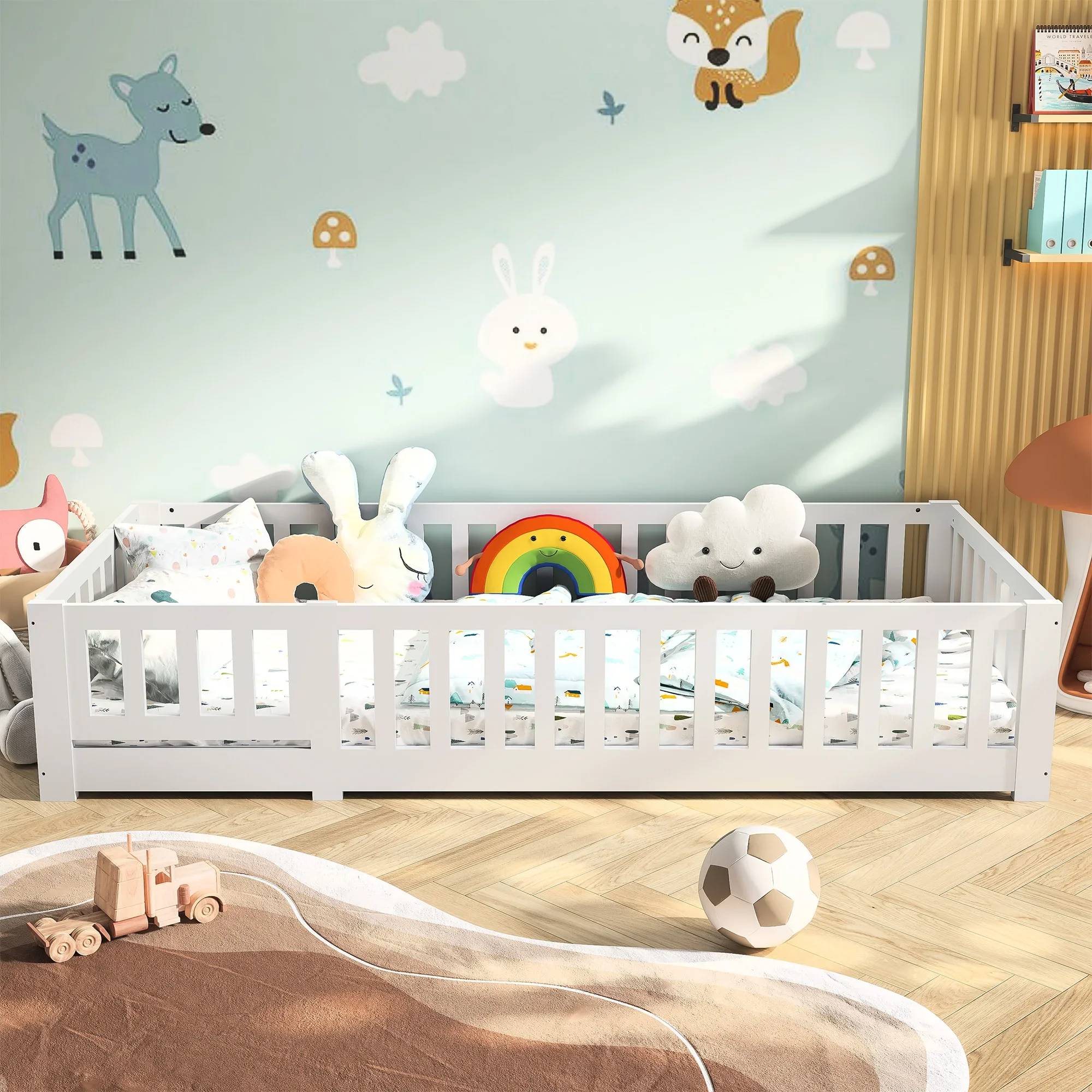 -For Children's Bed Fall Protection Slatted Frame Convertible Crib Bedroom Cuna Para Bebe De Madera Children's Furniture&