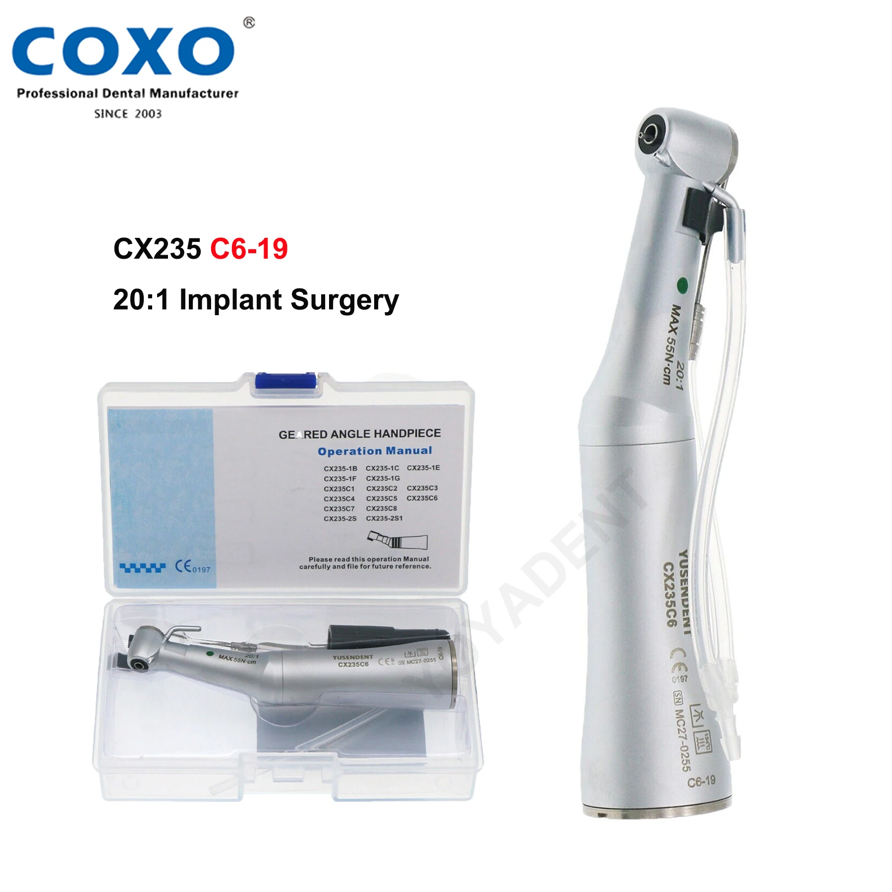 COXO Implant Handpiece Dental 20:1 Reduction Fiber Optic Low Speed Handpiece E Type Fit KAVO NSK Implant Surgery CX235C6