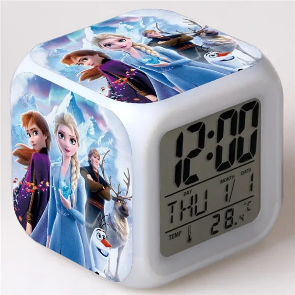 

MINISO Disney Cartoon Animation Frozen Colorful Alarm Clock LED Color Changing Square Alarm Clock Gift Best Birthday Gift