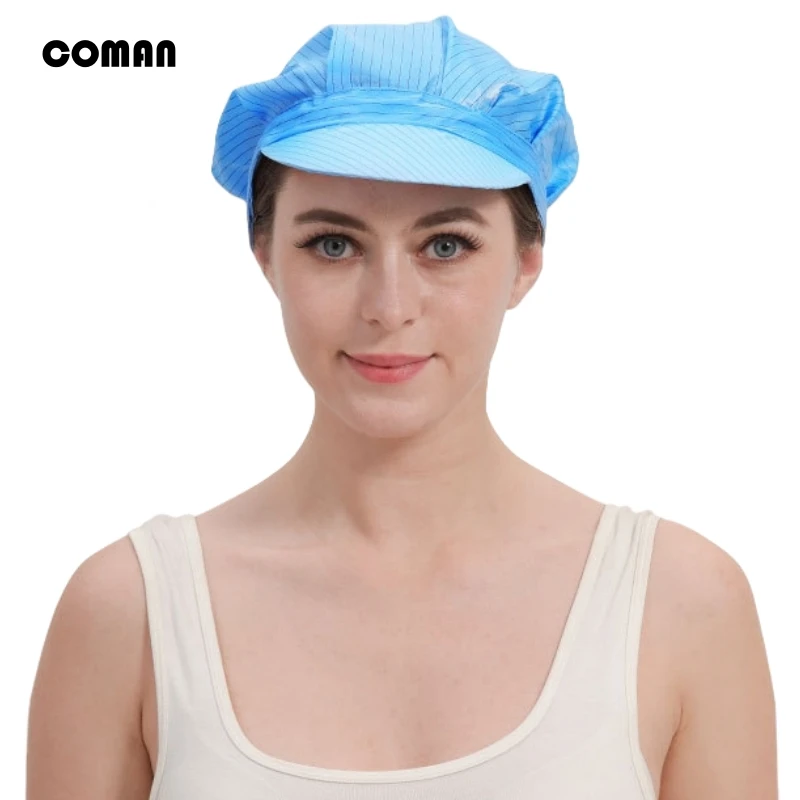 Anti Dust Anti-Static Washable Work Hat Bioengineering, Experimental Workshop Polyester Striped Conductive Silk Wrinkled Hats