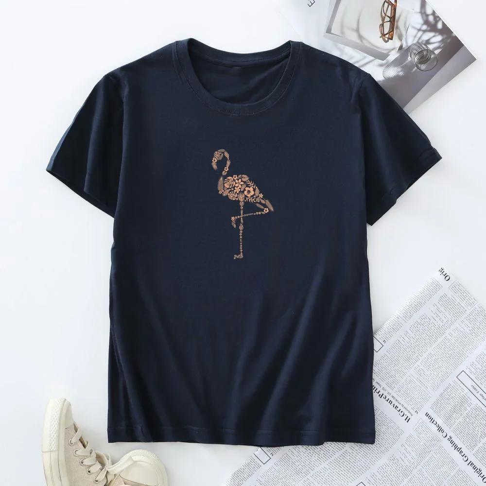 Short Sleeve T-shirt 100% Cotton Women Tees Oversized Top Fashion Flamingo Graphic T Shirts Summer Woman Clothes Female Tshirt