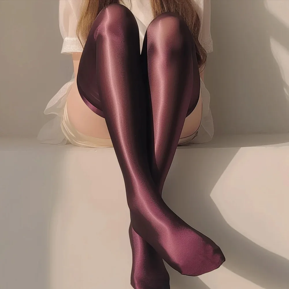 Length260-520cm Non-slip See Through Sexy Satin Glossy Socks Plus Size Japanese Oil Shiny Stockings