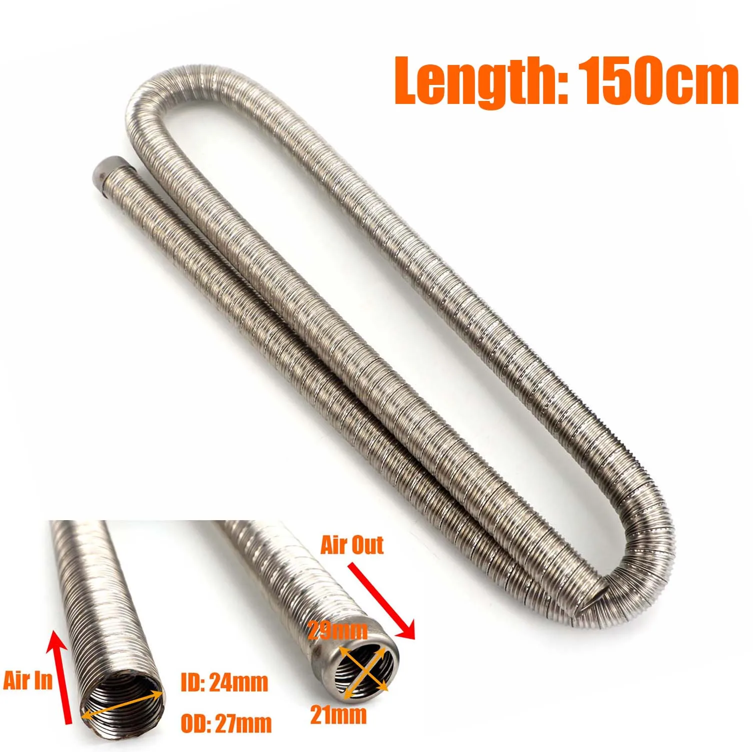 150cm 24mm Double Layer Exhaust Pipe Air Diesel Parking Heater Stainless Steel Tube Gas Vent Hose For Car Caravan Camper Chrome