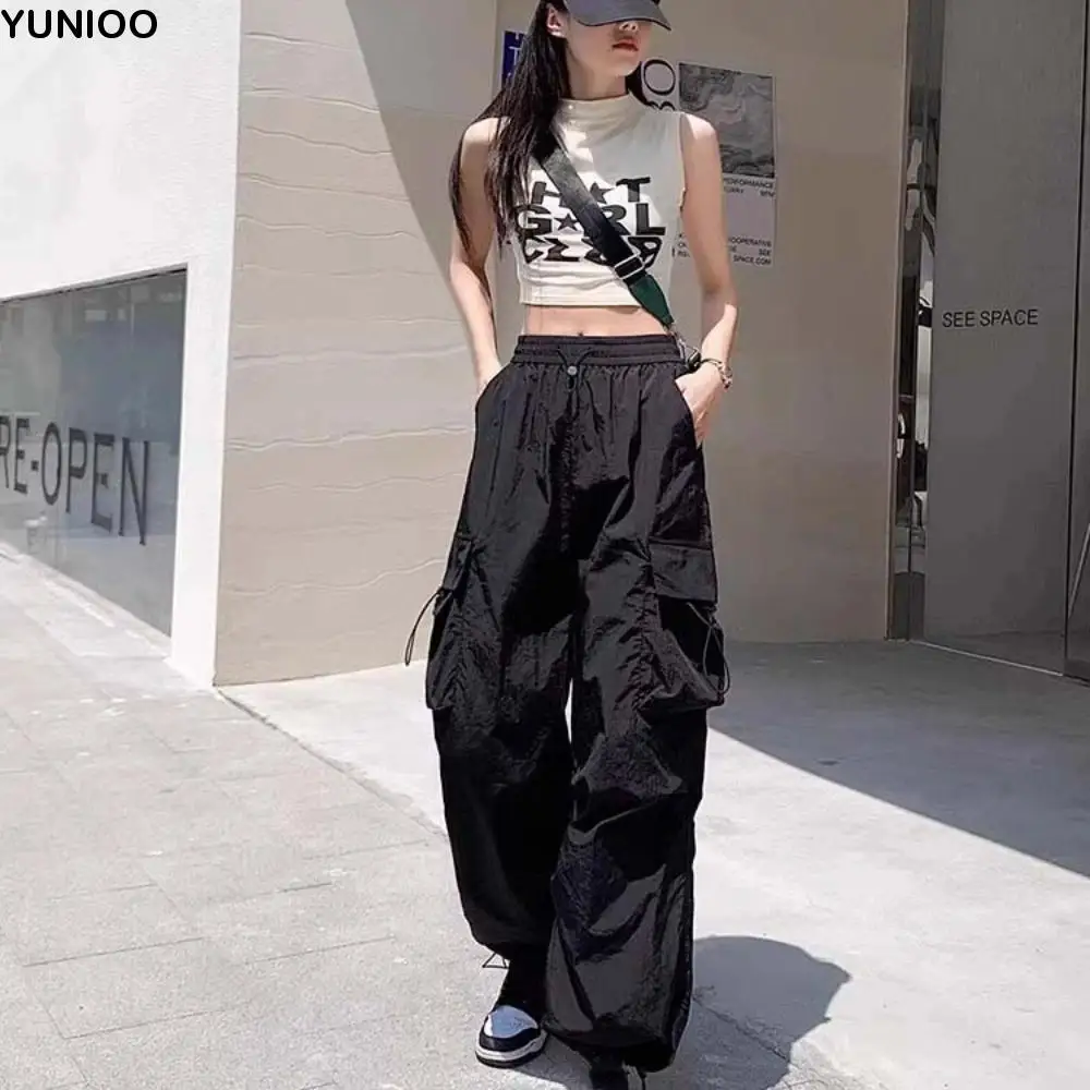 

Elasticated Waist Women Drawstring Pants Multi-pockets Long Trousers Baggy Cargo Pants Sweatpants Hip Hop Women's Harem Pants