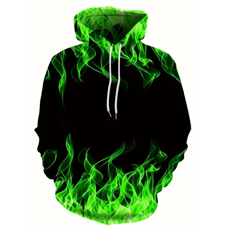 Creative Flame 3D Print Hoodie, Cool Hoodies Mens,Spring Autumn Pullover Hooded Sweatshirt,Oversized Harajuku Y2k Clothes