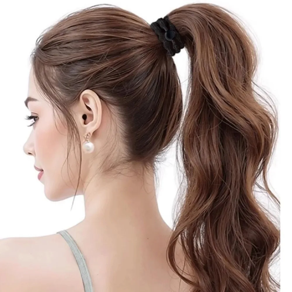 Durable Black Beaded Hair Bands Elastic Strong Hold Rubber Band Hair Ring Ponytails