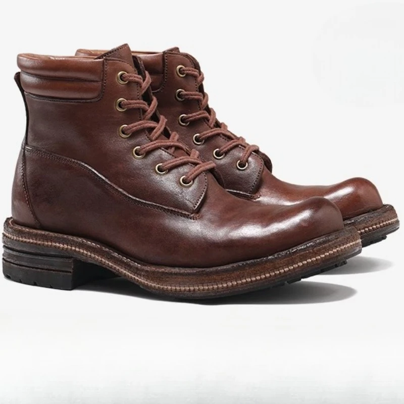 

Мужская обувь из стираной лошади ручной работы, уличные рабочие ботинки в стиле ретро из натуральной кожи, нескользящая износостойкая обувь на толстой подошве