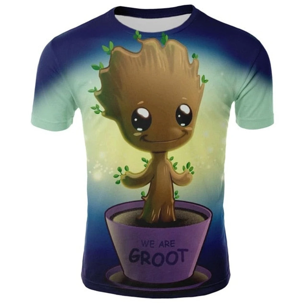 Camiseta con estampado de superhéroe de Marvel Groot para hombre y mujer, camiseta con estampado 3d de cómics de Anime, camiseta de manga corta de gran tamaño para hombre, ropa para hombre