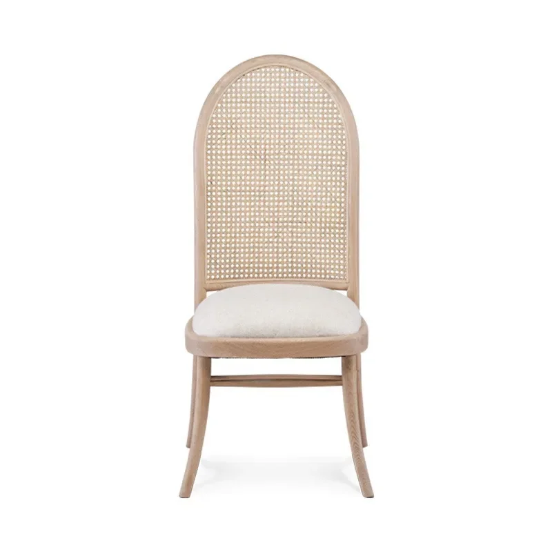 Factory Direct 2026 Nordic solid wood back chair tonality retro rattan dining hotel lobby meeting  Japanese small apartment