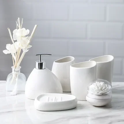 Ceramics Bathroom Accessories Set Soap Dispenser/Toilet Brush/Tumbler/Soap Dish Cotton Swab Aromatherapy Products