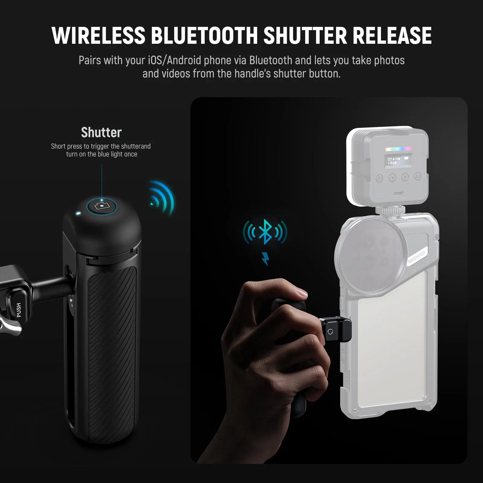 NEEWER PA045E Uchwyt boczny z pilotem Bluetooth do klatki na telefon NEEWER 2. generacji, kompatybilny z iPhone 15 Pro/15 Pro Max i S24 Ultra — zdjęcie produktu 4
