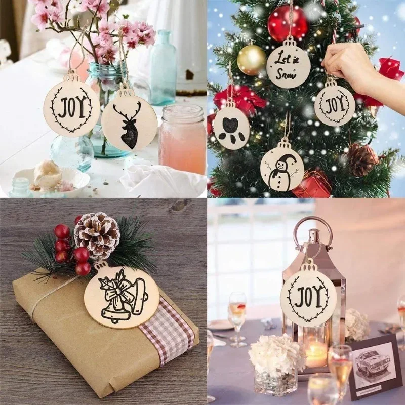 Square Round Wood Chips Crafts Wooden Boards Diy Children Painting House Number Blank Christmas Party Decoration Wood Chips