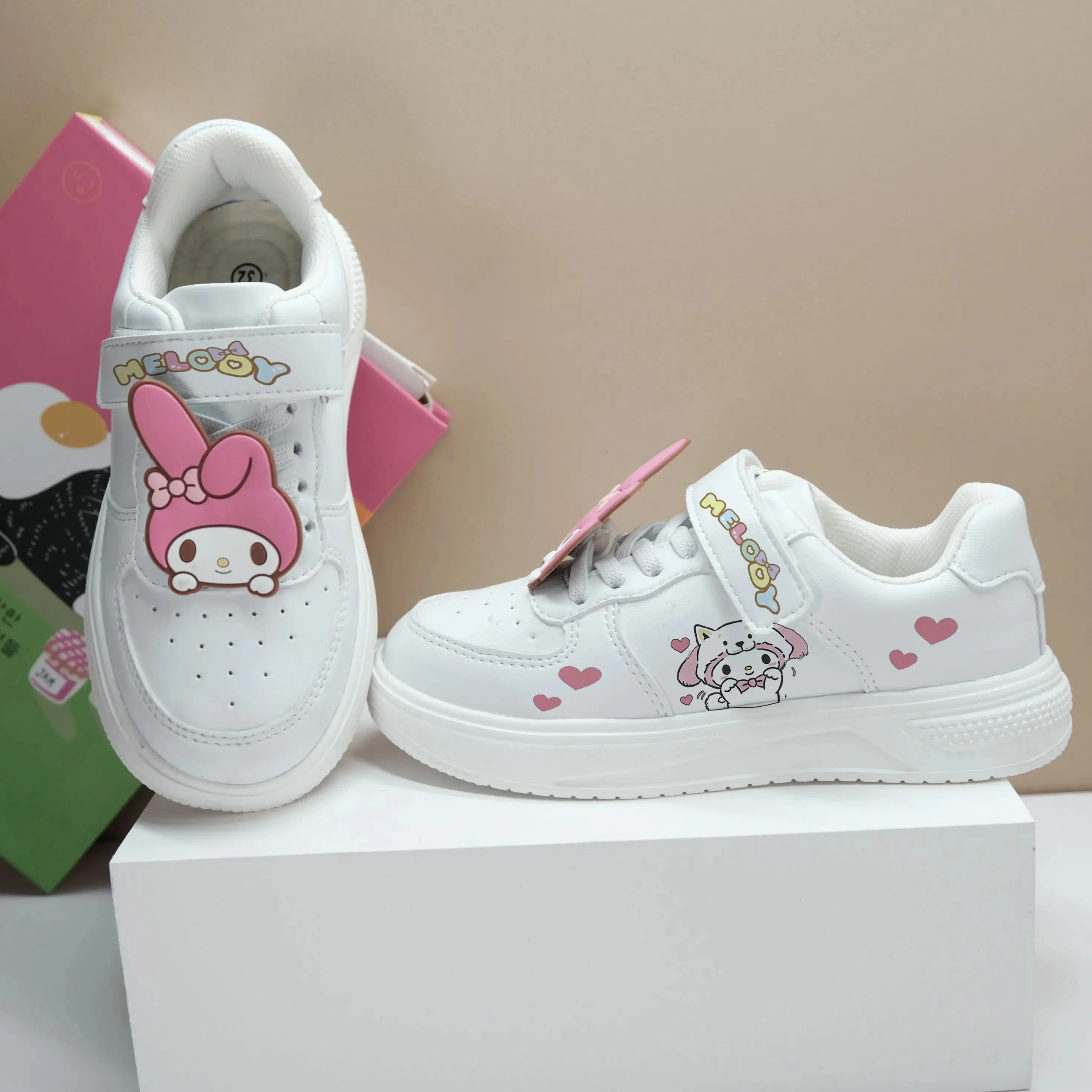 Sanrio Cinnamoroll Kids Sneakers Kawaii Anime Kuromi My Melody Leather Shoes Spring Cute Cartoon Babys Board Shoes Gift for Kid