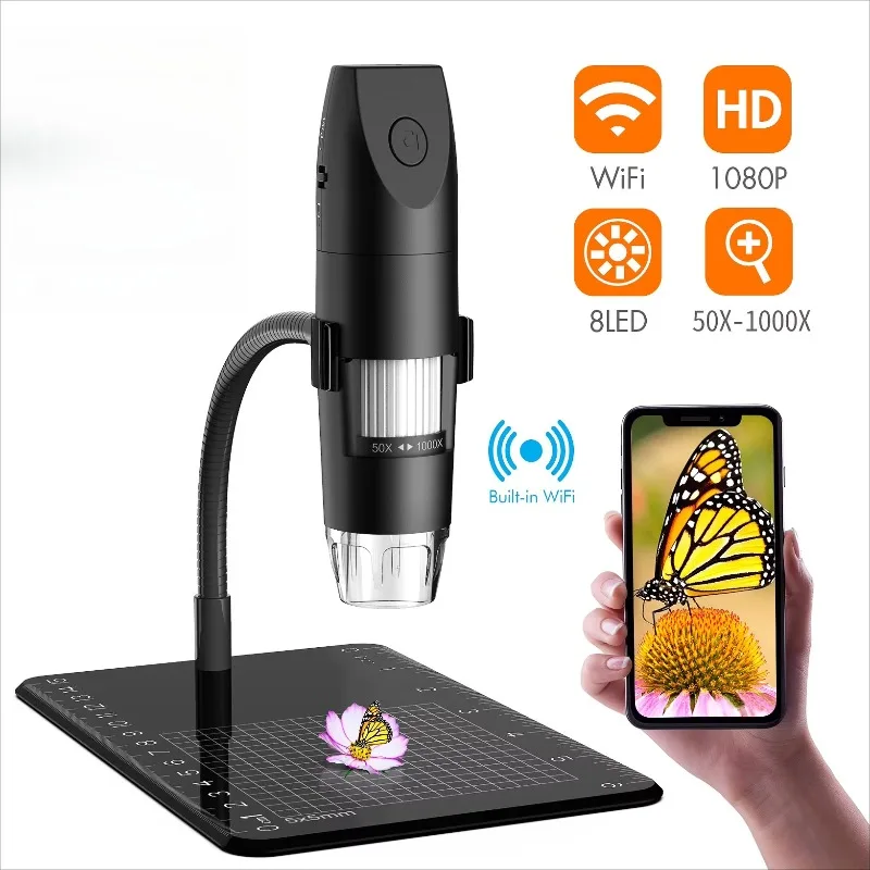 

Портативная цифровая Wi-Fi камера-микроскоп с 1000-кратным зумом, 2 МП, 1080P HD видео для студентов/детей