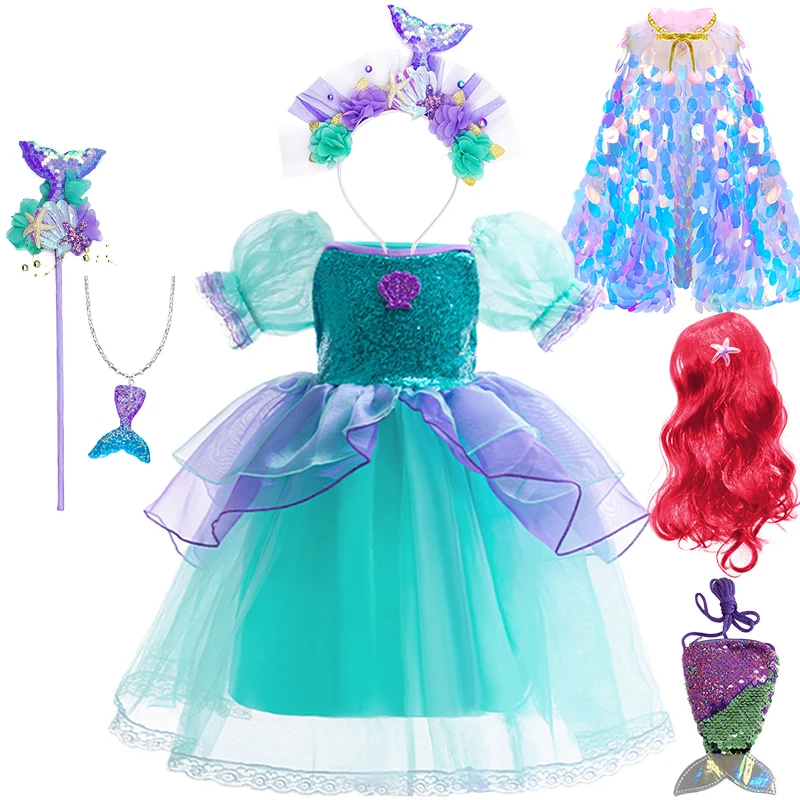 Shiny Girls Princess Mermaid Dress Christmas Carnival Disguised Child Performance Makeup Ball Birthday Party Fancy Girl Clothes