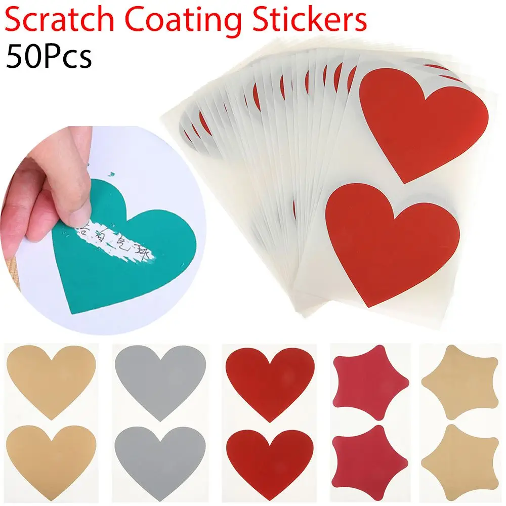 50 Pcs / Set DIY Love Heart Shape Golden Self-adhesive Scratch Card Sticker Multifunctional Labels Scratch Coating Stickers