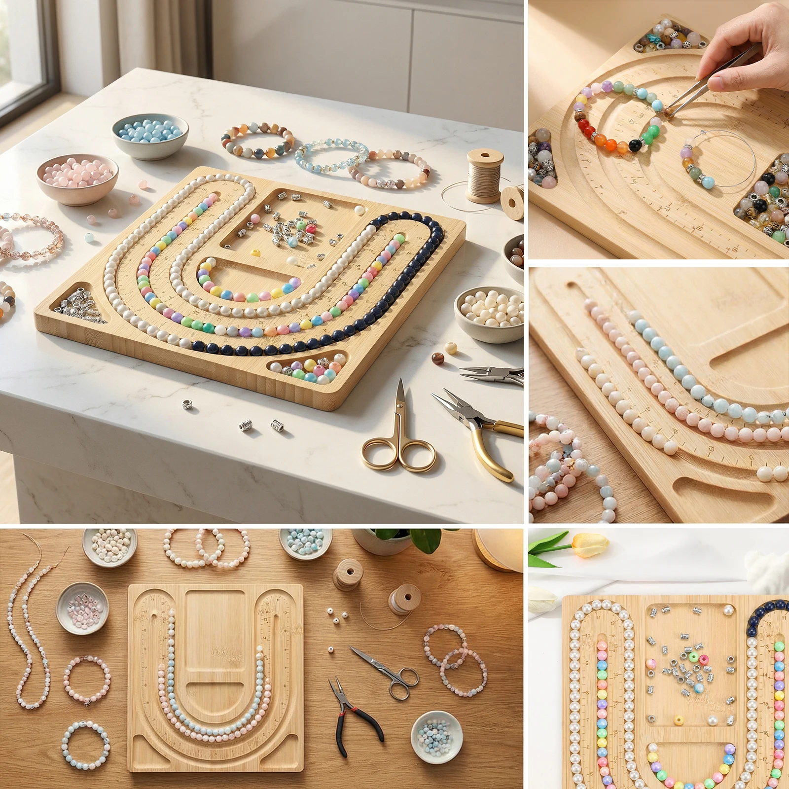 Bamboo Beading Tray DIY Bracelet Necklace Jewelry Making Board with Measurement Marking for DIY Craft Jewelry Making Accessories view 6