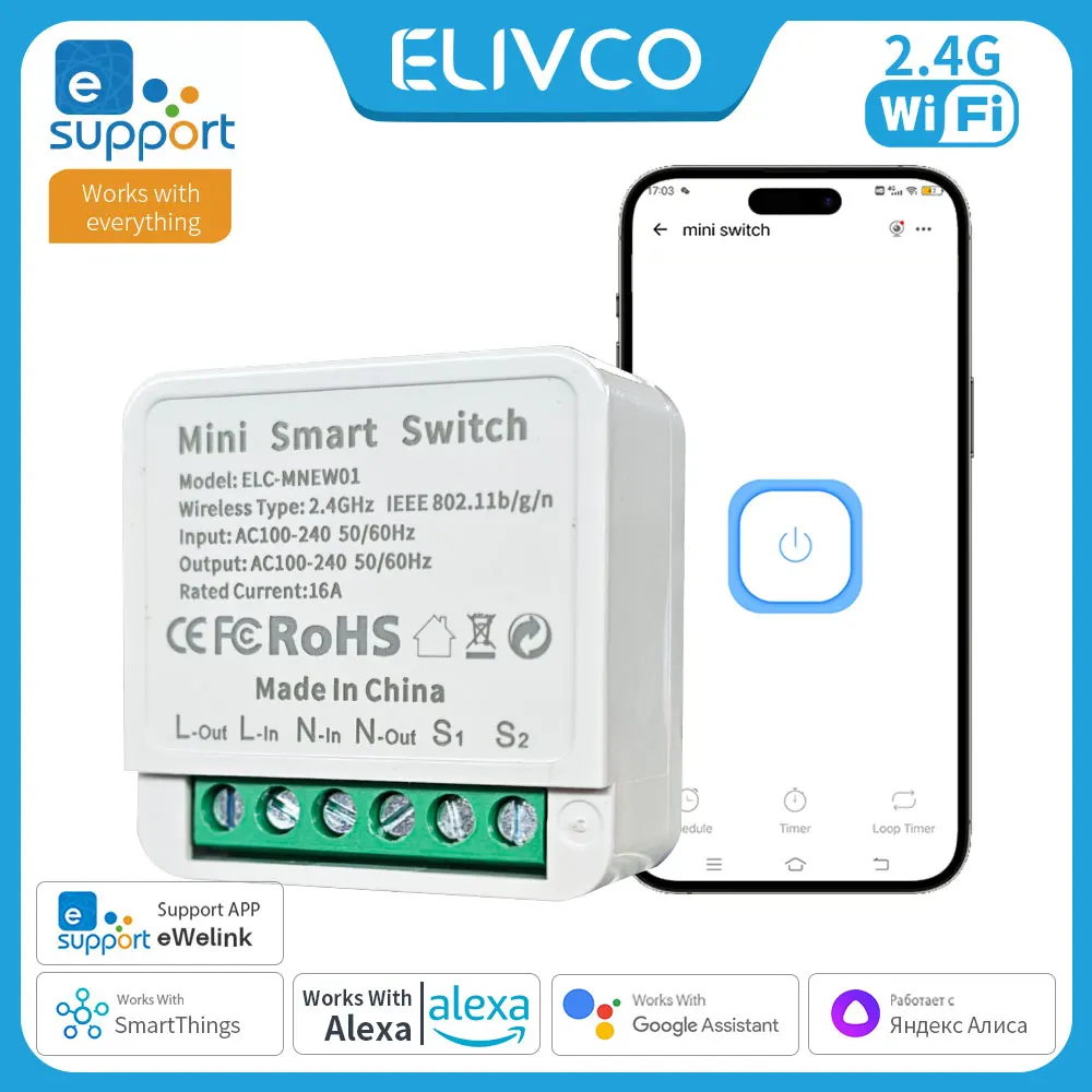 eWelink 16A Wifi Switch Smart 2-Way DIY Switches Circuit Breaker Timer Support Alexa Маруся Google Home Alice SmartThings