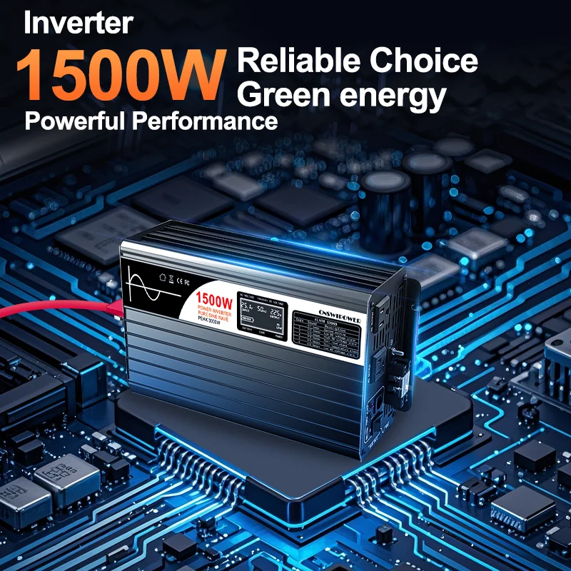 CNswipower 1500 واط عاكس الطاقة شاشة الكريستال السائل موجة جيبية نقية العاكس 12 فولت/24 فولت/48 فولت 110 فولت مناسبة للمنزل و RV