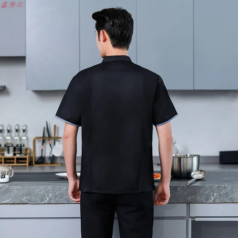 Verão fino respirável malha chef jaqueta hotel restaurante cozinha workwear pastelaria chef steakhouse uniforme de manga curta