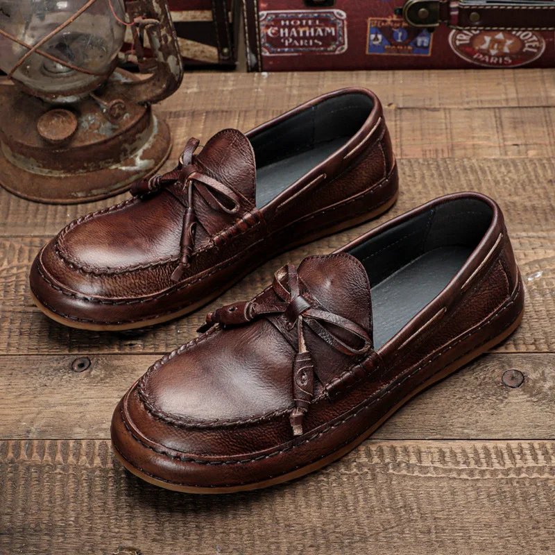

Men's Slip-On Loafer Genuine Leather Driving Shoes Casual Business Comfy Rubber Sole Flats for Men All-Season Work Daily Commute