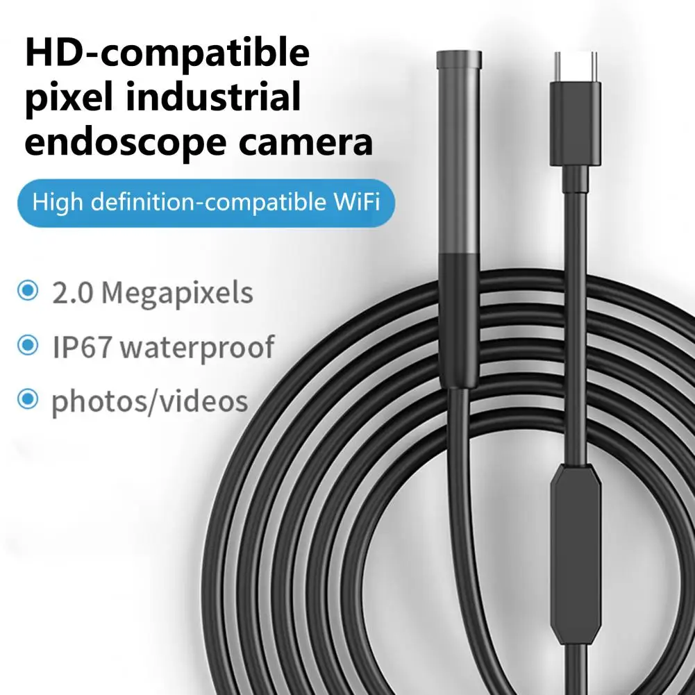 Industrial Endoscope 200w Pixel Pipeline Endoscope Detect Wi-Fi Connection Smart Phone for Android/IOS Type-C Endoscope Camera