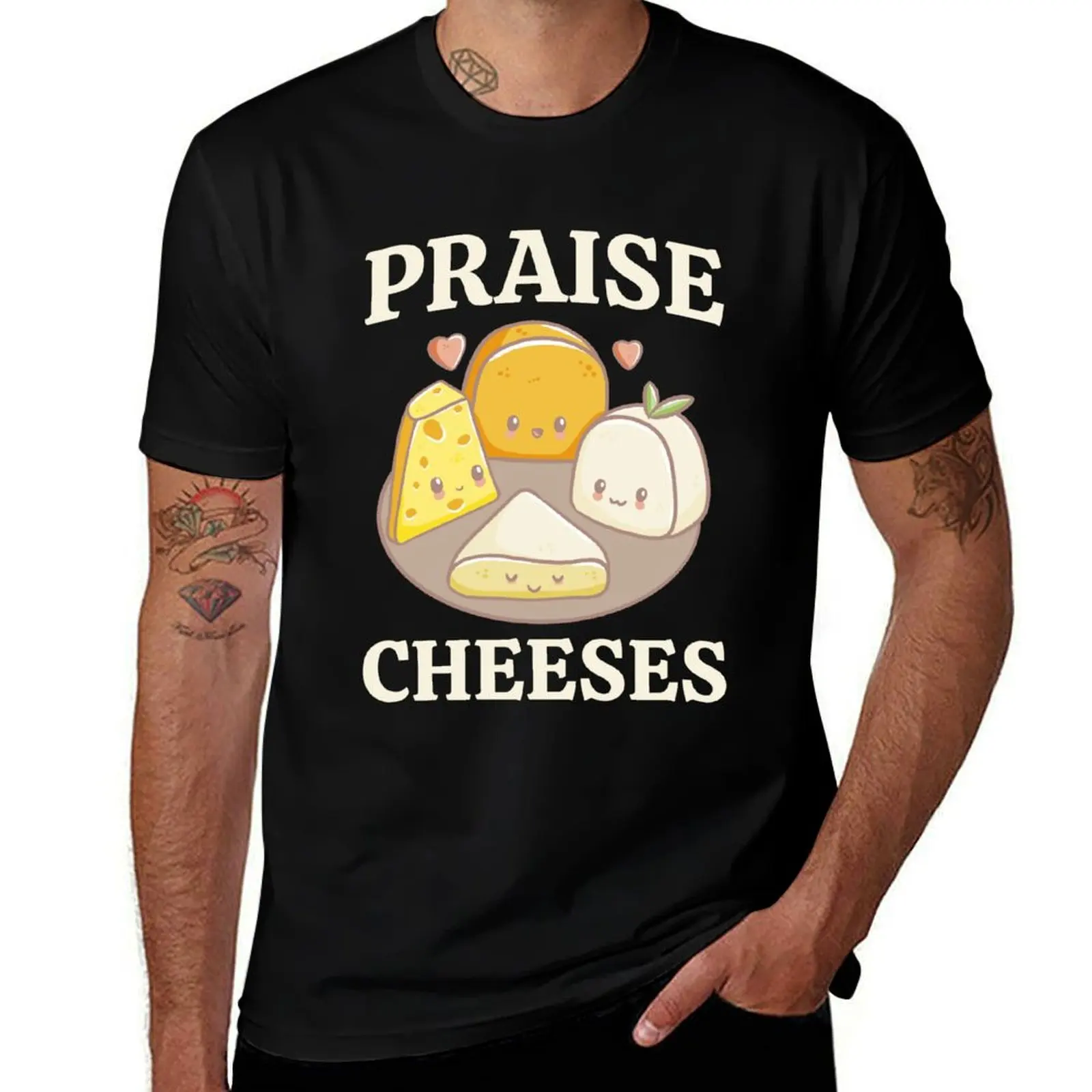 Praise Cheeses Cheese Pun T-Shirt Work Basic Short Sleeve Top T-Shirt