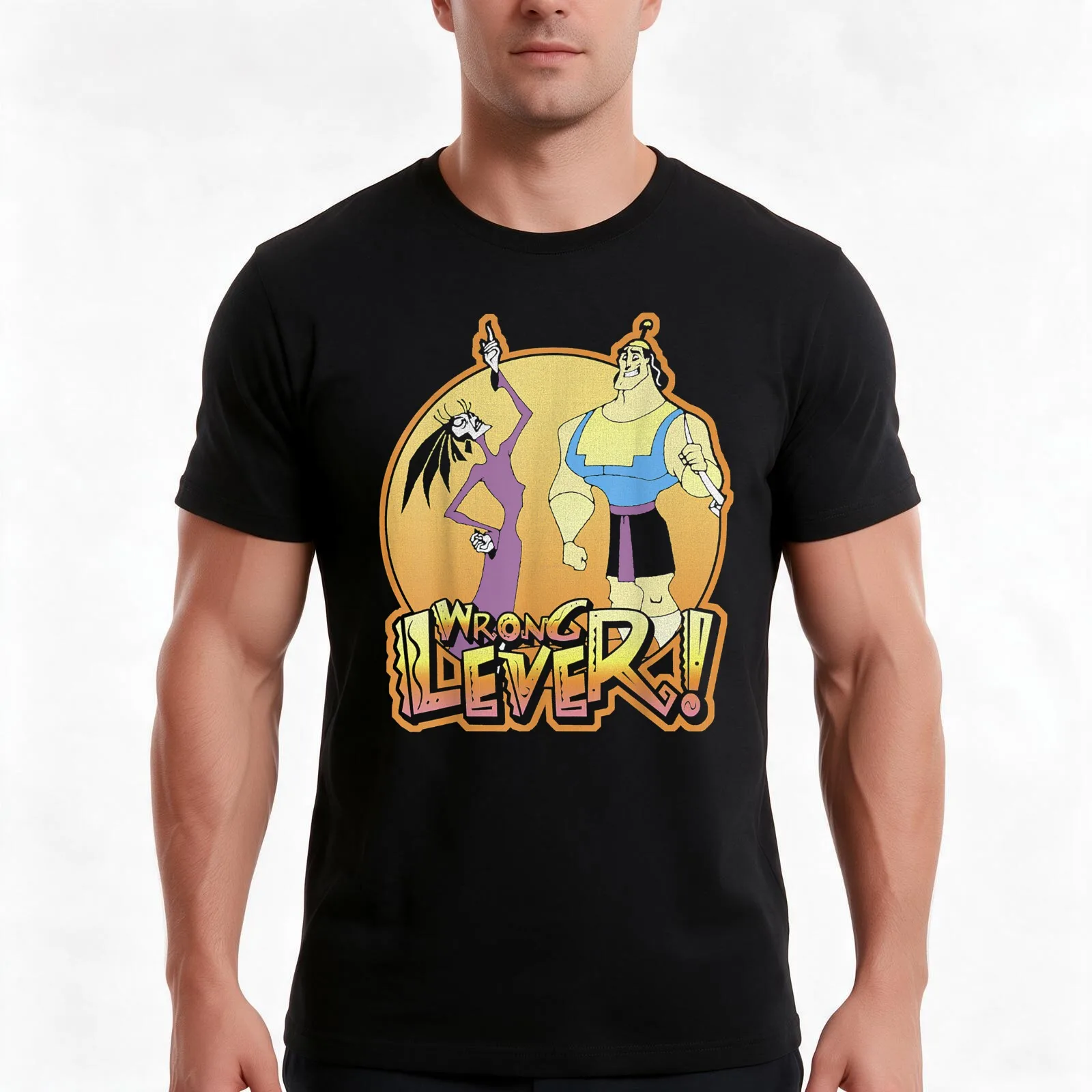 E.New Groove Kronk And Esma Wrong Lever T-Shirt Summer Casual Cotton Tee Oversized Streetwear Tops Vintage Graphic Print