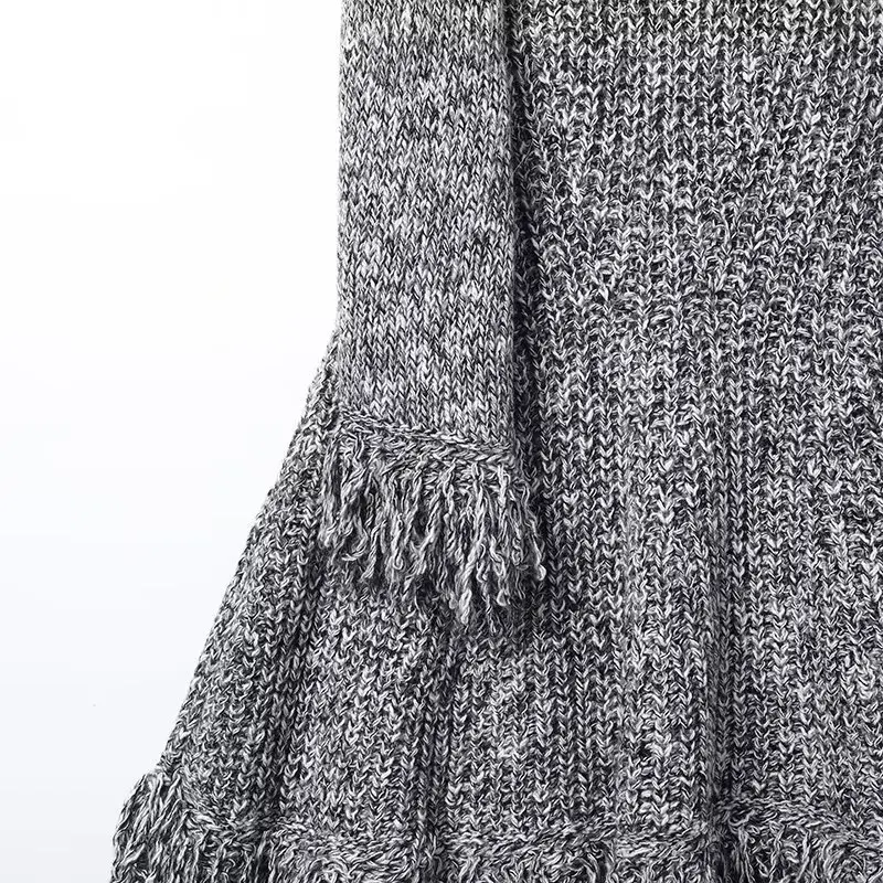 Women Scarf Collar Knitted Dress Female O-Neck Sleeveless Mini Dress Lady Fashionable Hem Tassel Burr Design Street Sweater Dres