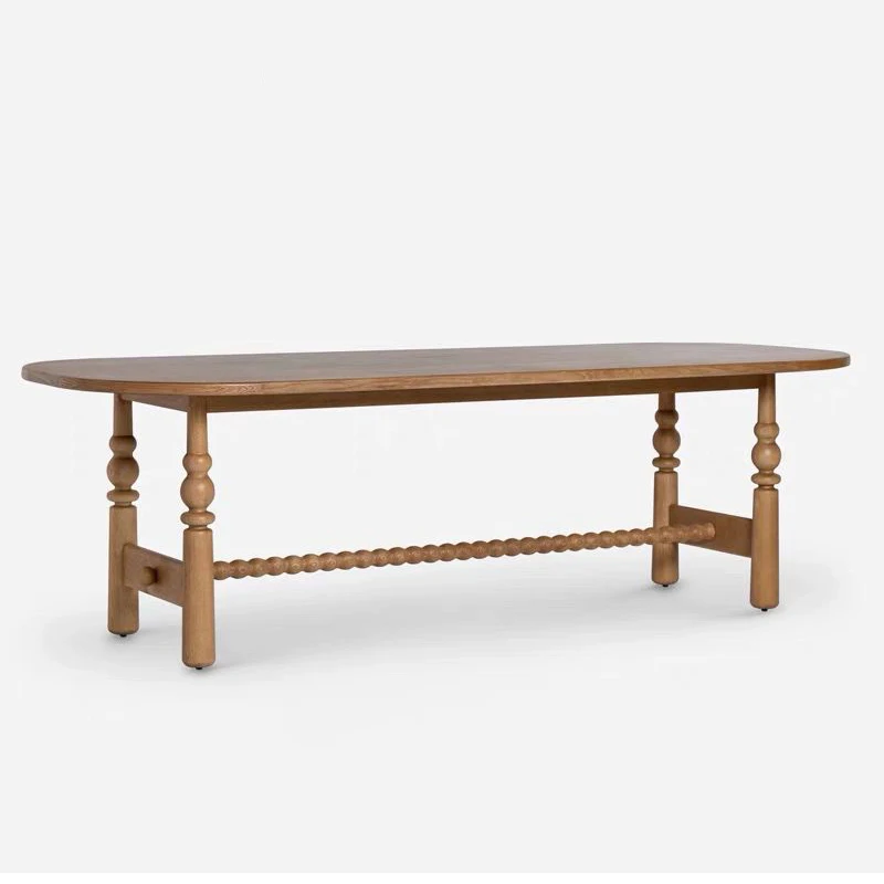 

Medieval solid wood dining table creative cream style art oak carving eating table designer long table Roman column modeling