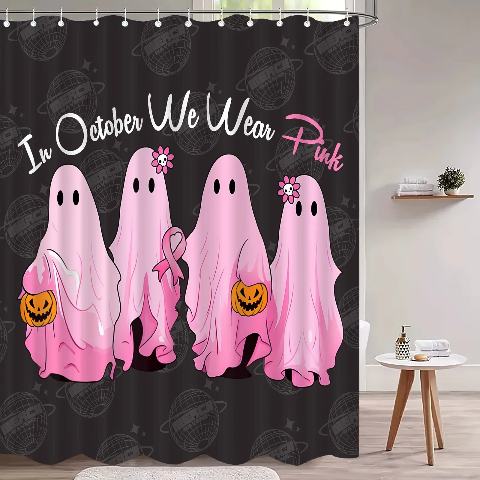 JIT1pcs Cute Pink Pumpkin Shower Curtain, High End Elegant and Fog Proof Bathroom Curtain, Multi Functional Curtain, Bathroom De