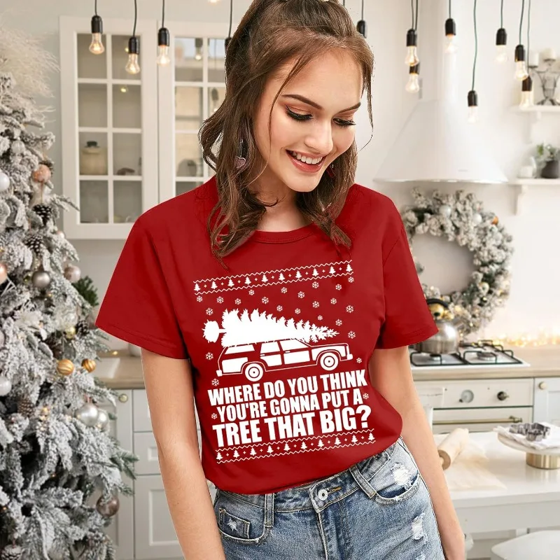 クリスマスカップルシャツ メリークリスマス 家族お揃いクリスマス衣装 面白いホリデーグラフィック クルーネックコットンTシャツ