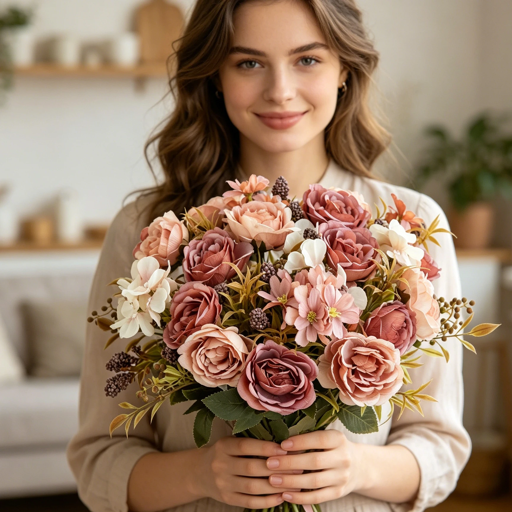 Silk Artificial Flowers Roses Peony Wedding Bridal Bouquets Home Room Outdoor Mother's Day Diy Graduation Gifts Festival Decora