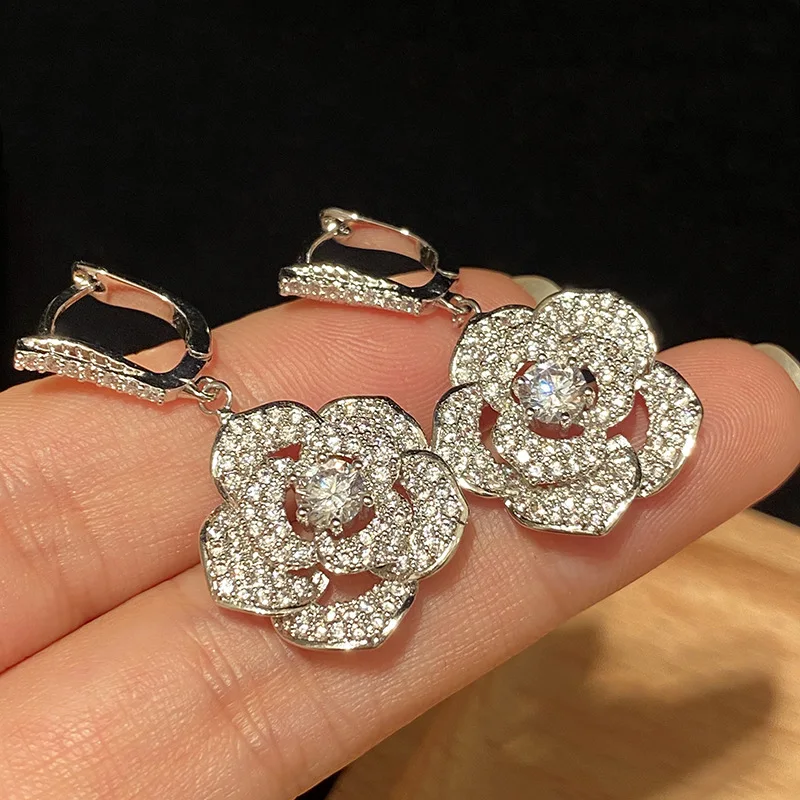 CAOSHI Dazzling Charming Flower Shaped Women Drop Earrings Bright Cubic Zirconia Accessories Gorgeous Engagement Wedding Jewelry