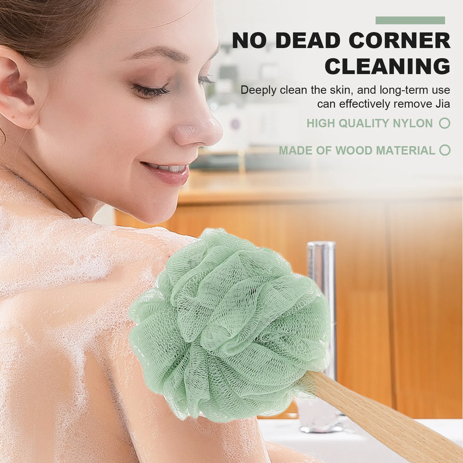 

3pcs Long Handle Shower Brush Nylon Wood Body Exfoliating Scrubber Back Cleaning Bathing Supply Durable Bath Tool