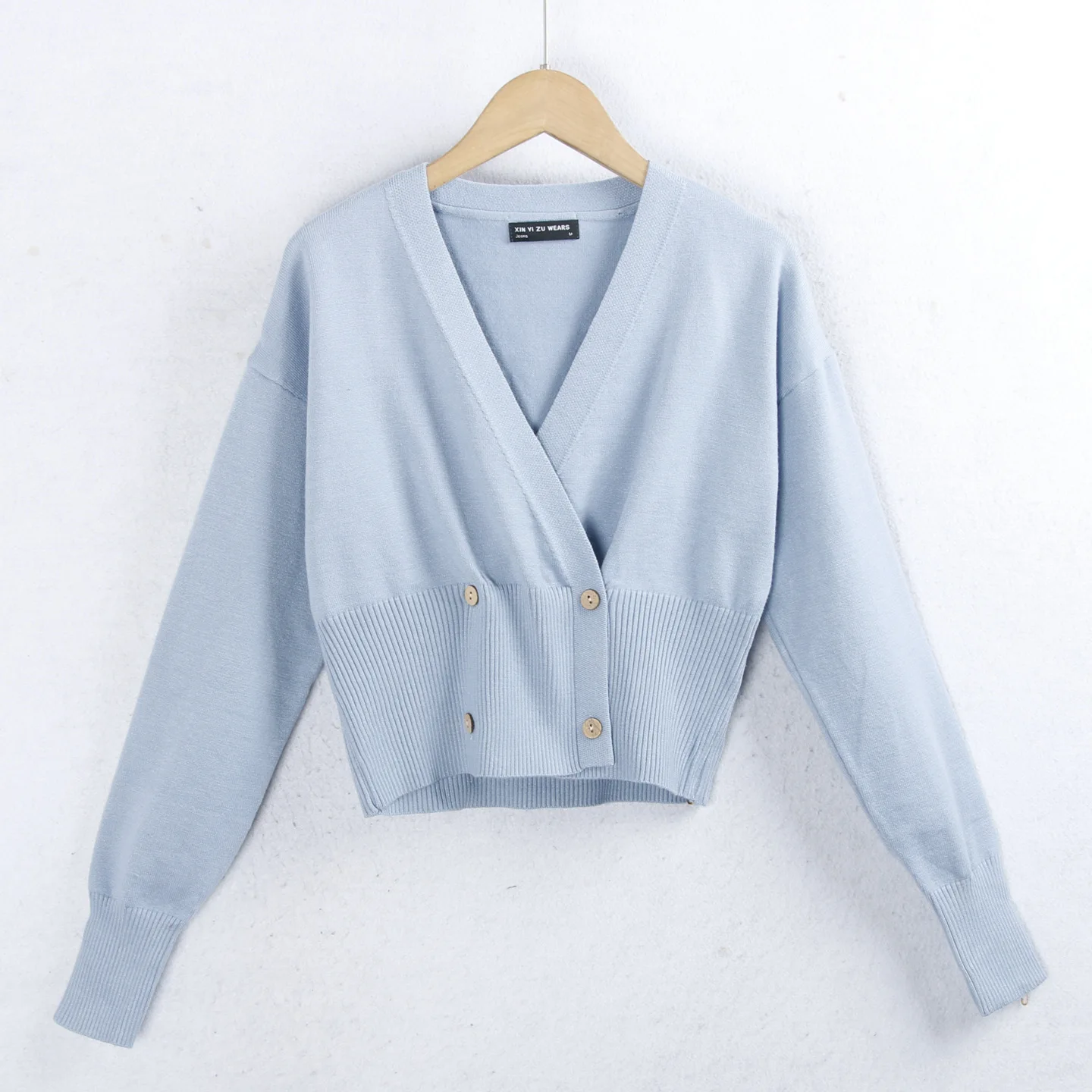 

Double-Buttoned Knitted Sweater V-Ne Slim Fit Long Sve Cotton Polyester Blend Autumn Winter Faion Outerwear Cardigan