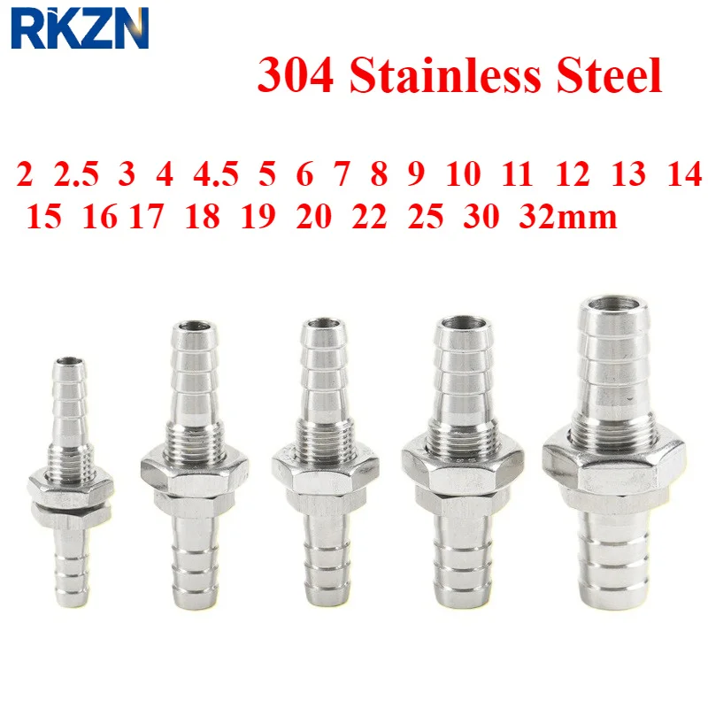 High Pressure 2 2.5 3 4 5 6 7 8 9 10 11 12 13 14 15 16 17 18 19 20 22 25 30 32mm Hose Barb Bulkhead 304 Stainless Pipe Fitting