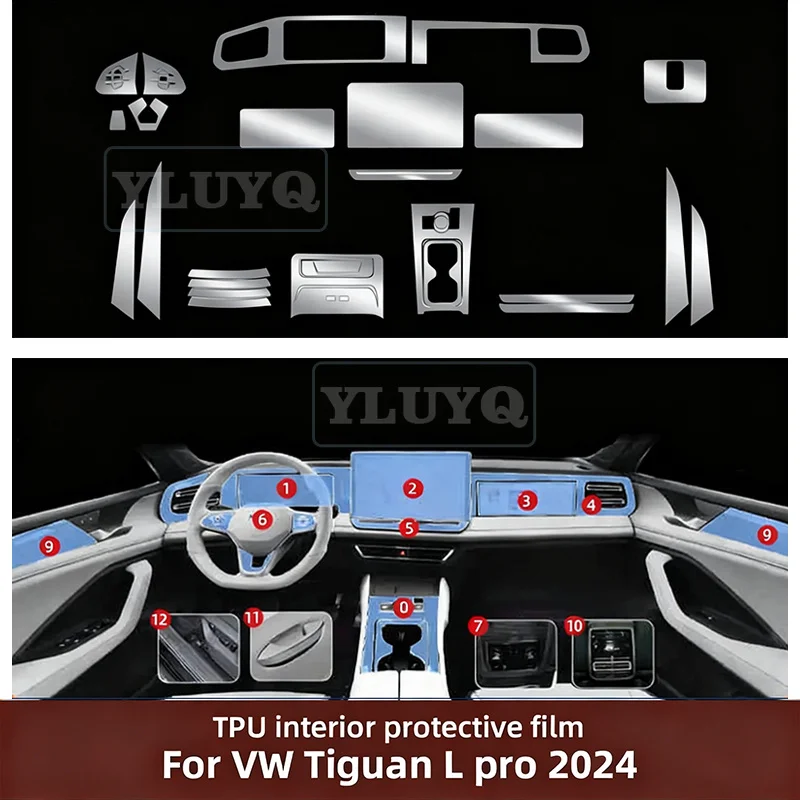 

For Volkswagen Tiguan L Pro VW 2024 2025 TPU Protective Film Clear Interior Center Console Gear Panel Anti-scratch Accessories