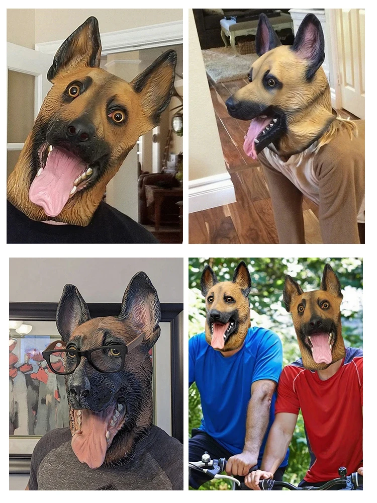 개 머리 마스크 할로윈 파티 개 의상 마스크 성인 코스프레 의상 라텍스 동물 머리 마스크 (독일 셰퍼드)