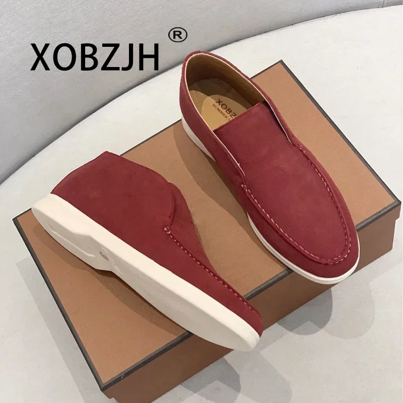 2024 Kid Suede Loafers Women High Top Nude Casual Men Flat Shoes Woman Slip On Winter Open Walk Mocasin Shoes