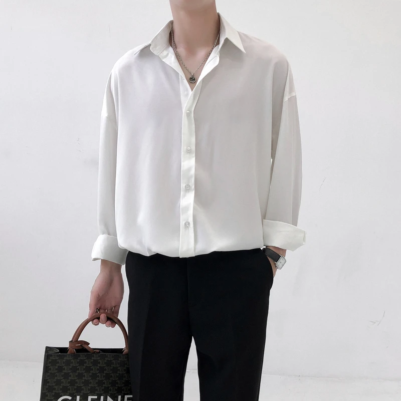 Men Long Sleeve Shirt Luxury Tops Sexy Clothing Spring Autumn Casual Single-breasted Office Business Work Green Ice ilk Blouse