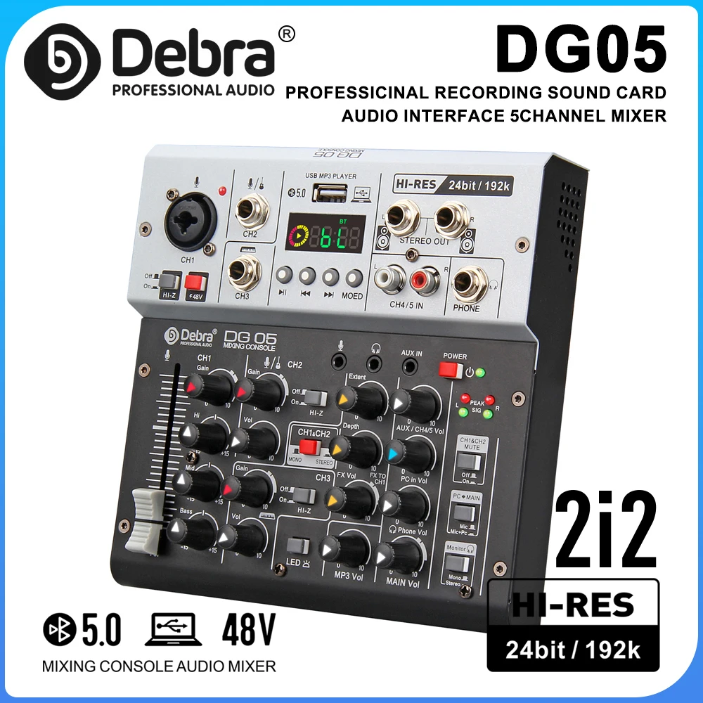 

Профессиональная звуковая карта-микшер DG05, студийное качество 24 бит 192 кГц с Bluetooth 5.0, для студии и компьютерной записи