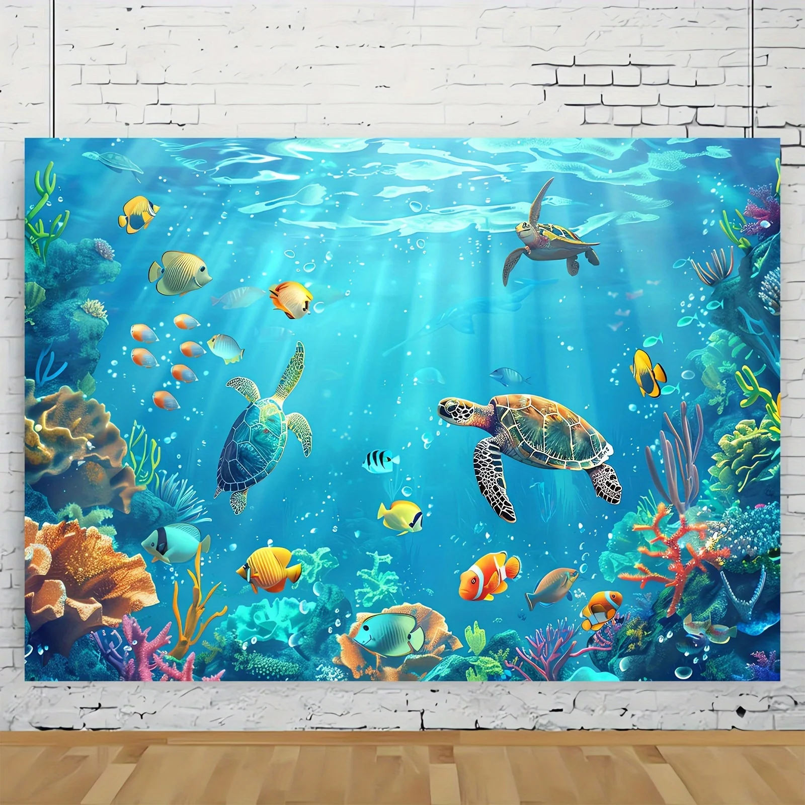 Underwater Party Background Cloth - Underwater World Theme with Fish and Underwater Design